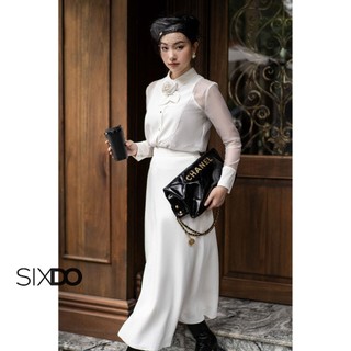 Chân váy cát hàn trắng SIXDO (White Midi Silk Skirt)