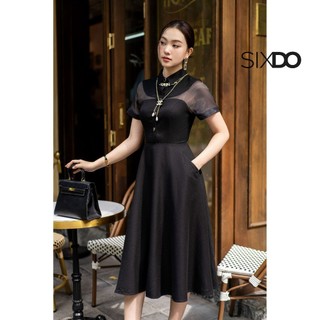 Đầm đen dáng xòe cổ sơ mi SIXDO (Black Midi Raw Dress)