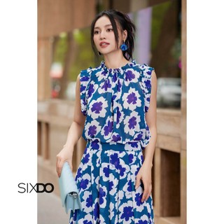 Chân váy hoa chiffon xếp ly SIXDO (Dark Mallard Green Floral Midi Chiffon Skirt)