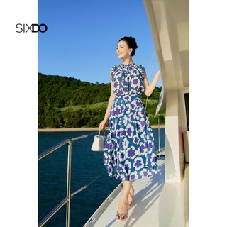 Chân váy hoa chiffon xếp ly SIXDO (Dark Mallard Green Floral Midi Chiffon Skirt)