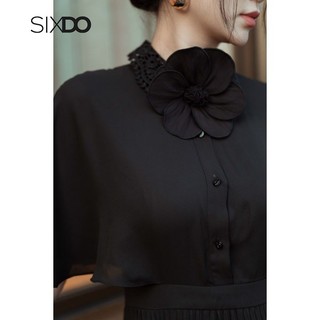 Đầm đen cánh dơi xếp ly SIXDO (Black Midi Chiffon Dress With Flower 1)