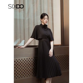 Đầm đen cánh dơi xếp ly SIXDO (Black Midi Chiffon Dress With Flower 1)