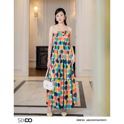 Đầm chiffon cúp ngực chấm bi SIXDO (Cream Polka Dots Midi Chiffon Dress)
