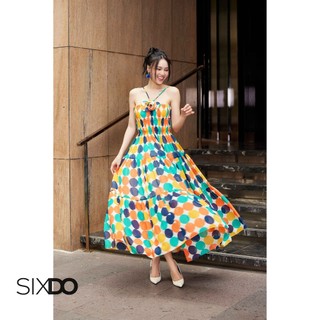Đầm chiffon cúp ngực chấm bi SIXDO (Cream Polka Dots Midi Chiffon Dress)