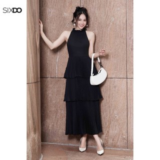 Đầm đen sát nách xếp ly SIXDO (Black Pleated Midi Chiffon Dress)