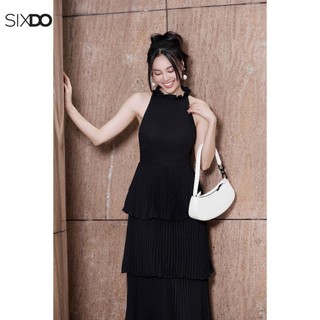 Đầm đen sát nách xếp ly SIXDO (Black Pleated Midi Chiffon Dress)