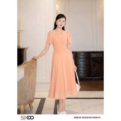 Đầm chiffon ngắn tay SIXDO (Orange Midi Chiffon Dress)