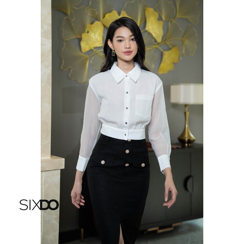 Áo sơ mi tơ SIXDO (White Cropped Top)