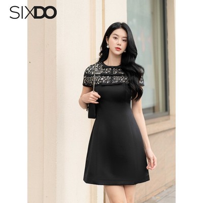 Đầm ôm 3 nơ ngực dáng A SIXDO (Black Short Sleeves Mini Taffeta Dress)