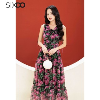 Đầm maxi voan hoa sát nách SIXDO (Black Rose Print Voile Maxi Dress)