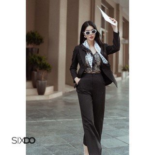 Áo vest nữ kẻ sọc SIXDO (Black Stripe Double Breasted Woven Vest)
