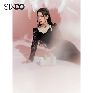 Đầm ren đen dài tay SIXDO (Black Floral Midi Lace Dress)