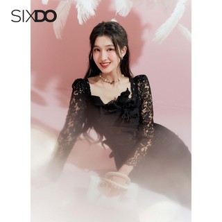 Đầm ren đen dài tay SIXDO (Black Floral Midi Lace Dress)