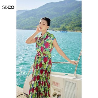 Đầm lụa xếp ly kèm hoa SIXDO (Turquoise Floral Midi Silk Dress)