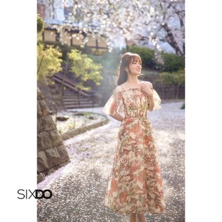 Đầm voan hoa trễ vai SIXDO (Green Nuggets Floral Off-shoulder Midi Dress)