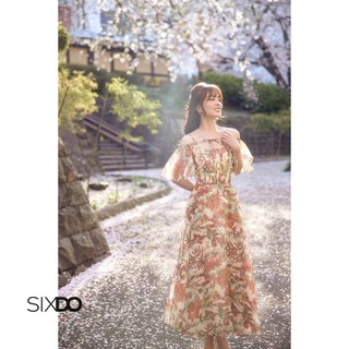 Đầm voan hoa trễ vai SIXDO (Green Nuggets Floral Off-shoulder Midi Dress)