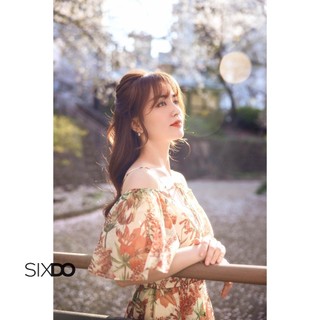 Đầm voan hoa trễ vai SIXDO (Green Nuggets Floral Off-shoulder Midi Dress)