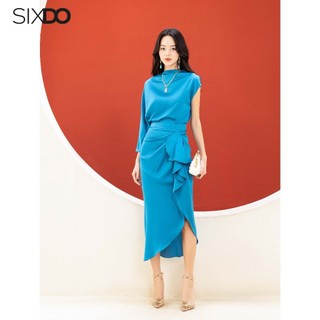 Áo lụa tay lệch SIXDO (Blue Off-shoulder Silk Top)