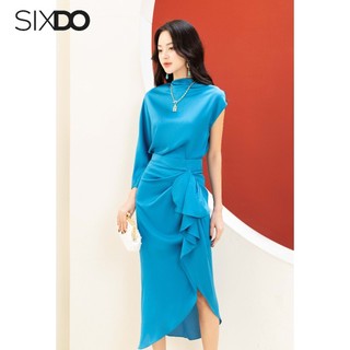Áo lụa tay lệch SIXDO (Blue Off-shoulder Silk Top)