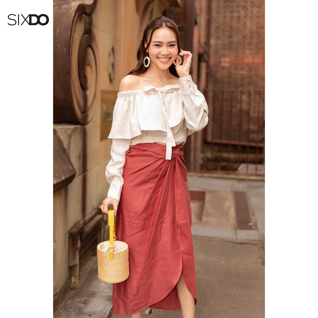 Chân váy linen xẻ tà SIXDO (Brick Split-side Midi Linen Skirt)