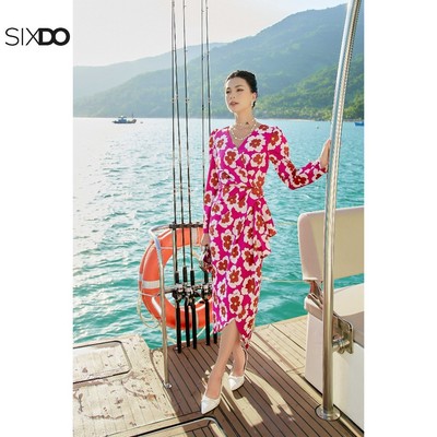 Đầm dài tay nhún bèo họa tiết hoa SIXDO (Murrey Floral Midi Silk Dress)