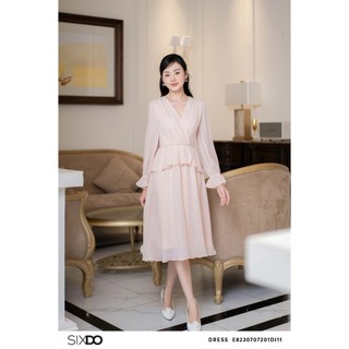 Đầm chiffon dài tay cổ V SIXDO (Wraparound Midi Chiffon Dress)