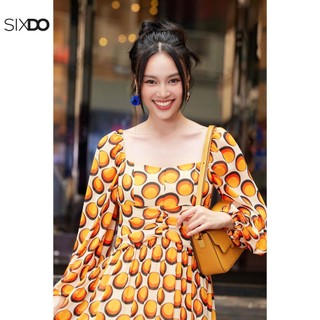 Đầm chấm bi cổ vuông dài tay SIXDO (Cream Polka Dot Midi Chiffon Dress)