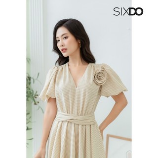 Đầm woven cổ V phối hoa SIXDO (Light Yellow Mini Woven Dress With Flower)