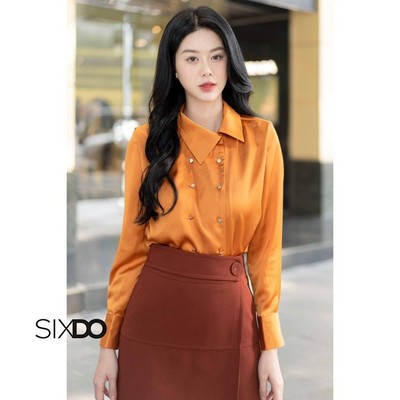 Áo sơ mi lụa nữ dài tay SIXDO (Ochre Long Sleeves Silk Shirt)