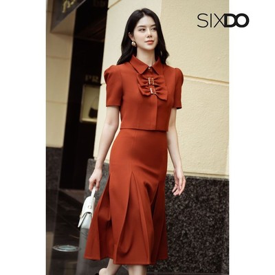 Chân váy thô xếp ly to SIXDO (Ochre Midi Raw Skirt)