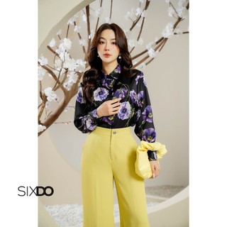 Áo sơ mi lụa đen hoa poppy SIXDO (Black Poppy Silk Shirt)
