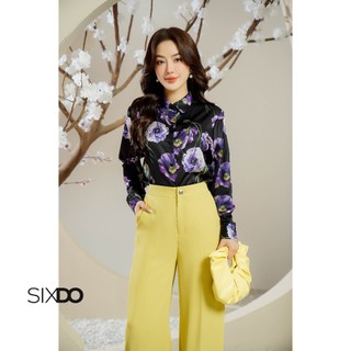 Áo sơ mi lụa đen hoa poppy SIXDO (Black Poppy Silk Shirt)