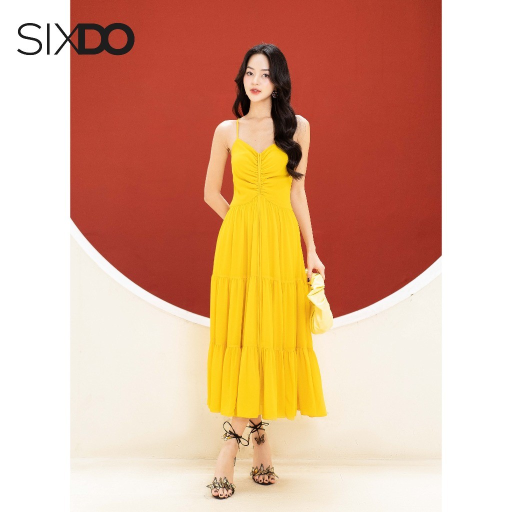 Đầm maxi chiffon hai dây SIXDO (Yellow Chiffon Maxi Dress)