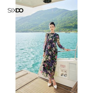 Đầm voan hoa dài tay SIXDO (Black Floral Bishop Sleeves Maxi Voile Dress)