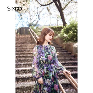 Đầm voan hoa dài tay SIXDO (Black Floral Bishop Sleeves Maxi Voile Dress)