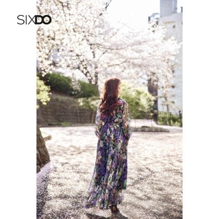 Đầm voan hoa dài tay SIXDO (Black Floral Bishop Sleeves Maxi Voile Dress)
