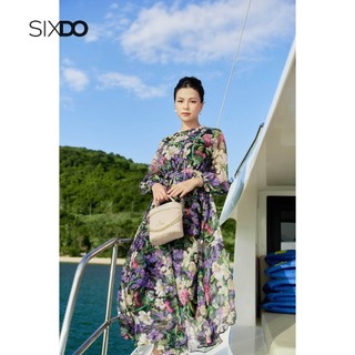 Đầm voan hoa dài tay SIXDO (Black Floral Bishop Sleeves Maxi Voile Dress)