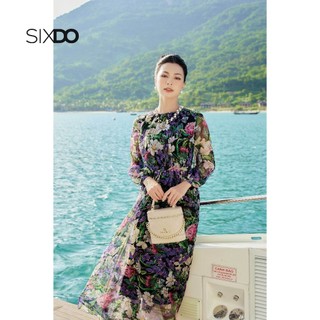 Đầm voan hoa dài tay SIXDO (Black Floral Bishop Sleeves Maxi Voile Dress)