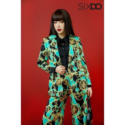 Áo blazer lụa họa tiết baroque SIXDO (Black Baroque Print Silk Vest)