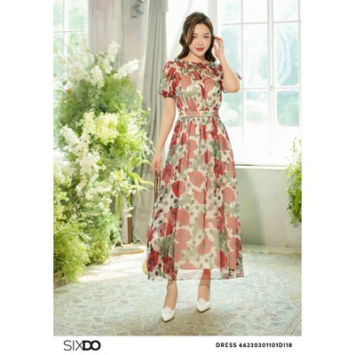 Đầm voan midi hoa poppy SIXDO (Cream Poppy Midi Voile Dress)