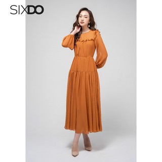 Đầm voan midi dài tay SIXDO (Ochre Bishop Sleeves Midi Voile Dress)