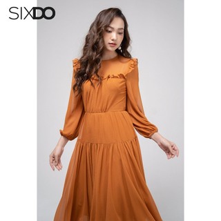 Đầm voan midi dài tay SIXDO (Ochre Bishop Sleeves Midi Voile Dress)