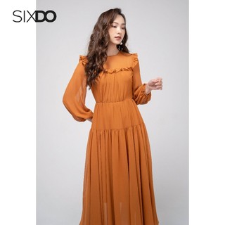 Đầm voan midi dài tay SIXDO (Ochre Bishop Sleeves Midi Voile Dress)