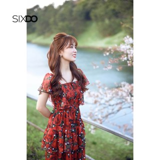 Đầm maxi voan hoa cổ vuông SIXDO (Black Floral Square Neck Midi Voile Dress)