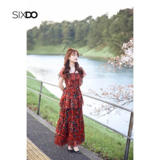 Đầm maxi voan hoa cổ vuông SIXDO (Black Floral Square Neck Midi Voile Dress)