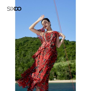 Đầm maxi voan hoa cổ vuông SIXDO (Black Floral Square Neck Midi Voile Dress)