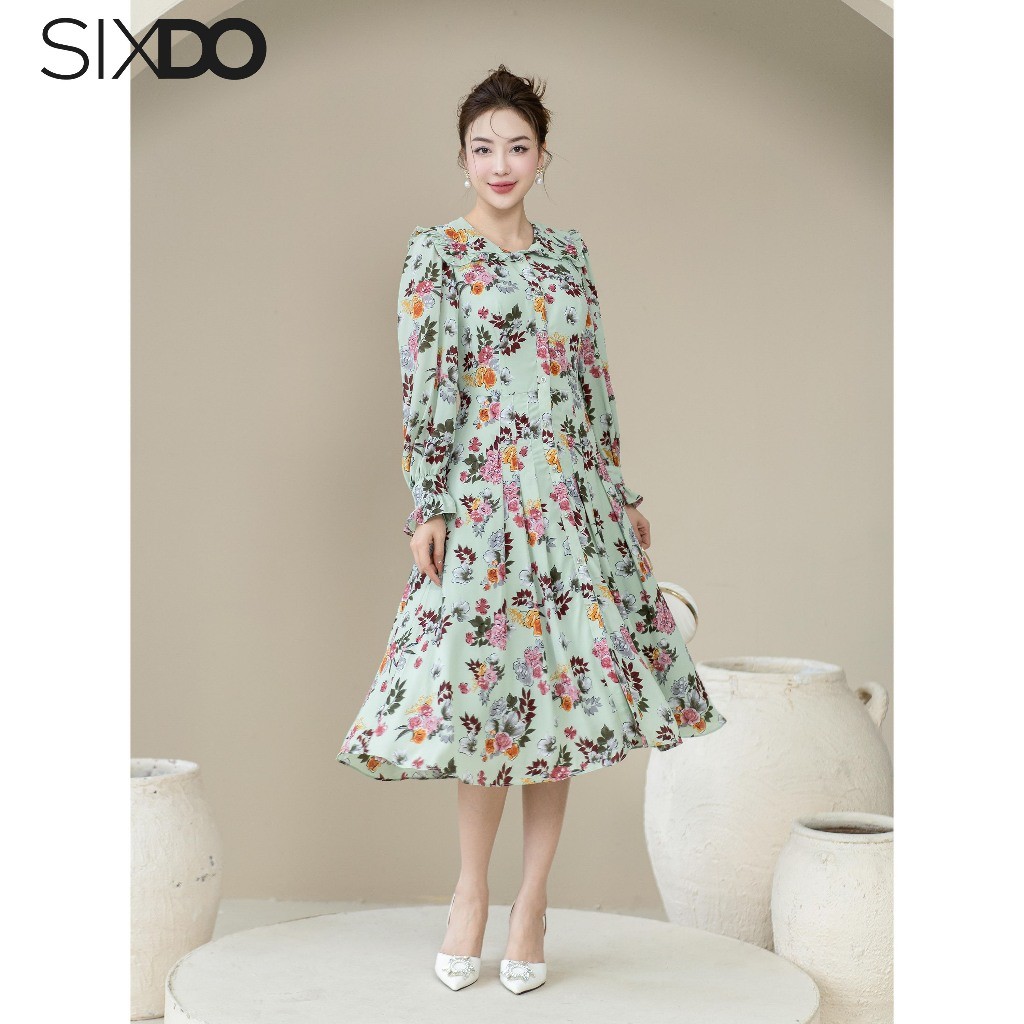 Đầm midi chiffon hoa dài tay SIXDO (Floral Midi Chiffon Dress)