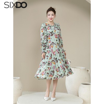 Đầm midi chiffon hoa dài tay SIXDO (Floral Midi Chiffon Dress)