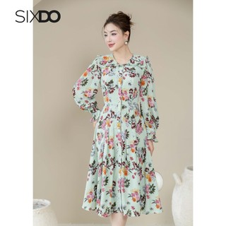 Đầm midi chiffon hoa dài tay SIXDO (Floral Midi Chiffon Dress)