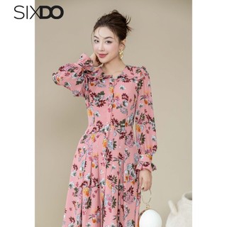 Đầm midi chiffon hoa dài tay SIXDO (Floral Midi Chiffon Dress)